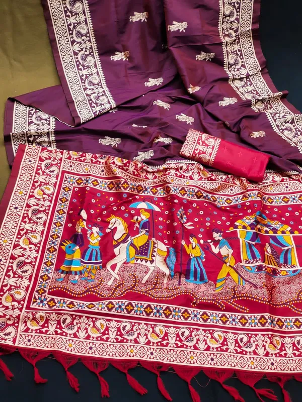 Wine_Color_Party_Wear_Designer_Soft_Raw_Silk_Saree_Default_Title