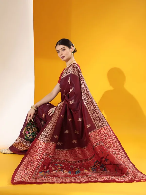 Wine_Color_Party_Wear_Designer_Soft_Raw_Silk_Saree_Default_Title