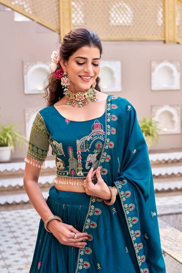 Teal_Color_Party_Wear_Embroidered_Vichitra_Silk_Lehenga_Choli