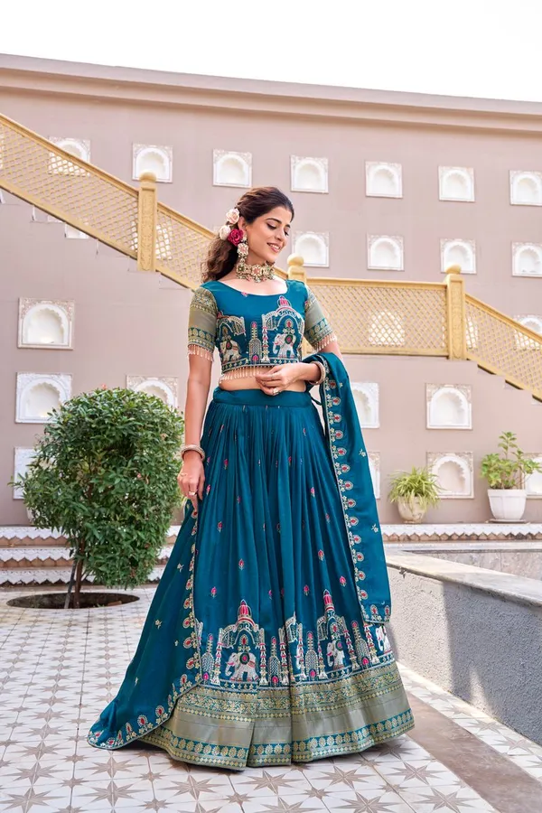 Teal_Color_Party_Wear_Embroidered_Vichitra_Silk_Lehenga_Choli