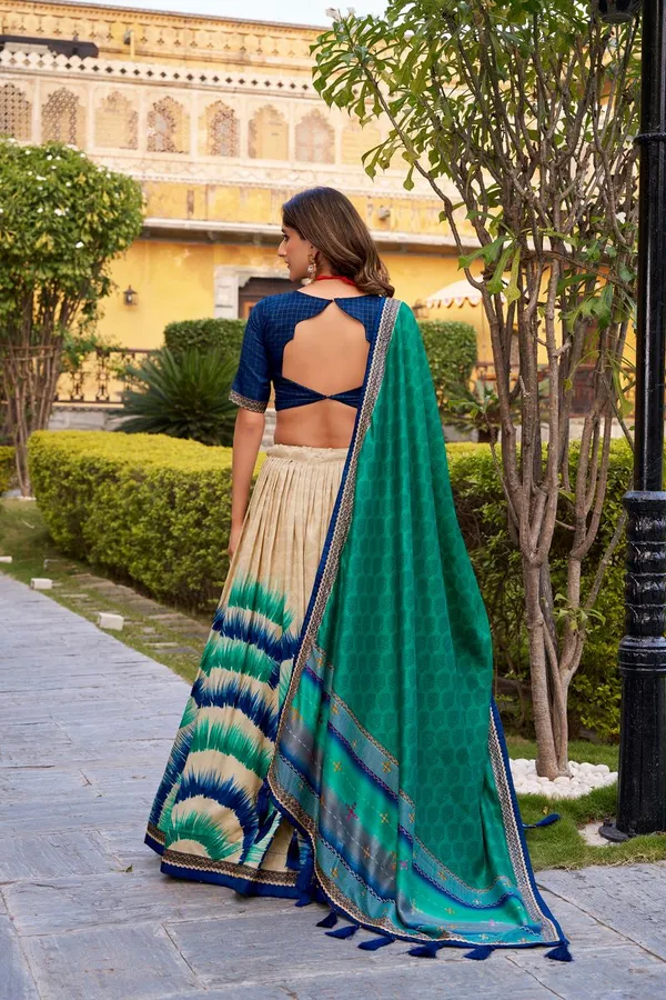 Multi_Color_Traditional_Tie_And_Dye_Tussar_Silk_Lehenga_Choli_Default_Title