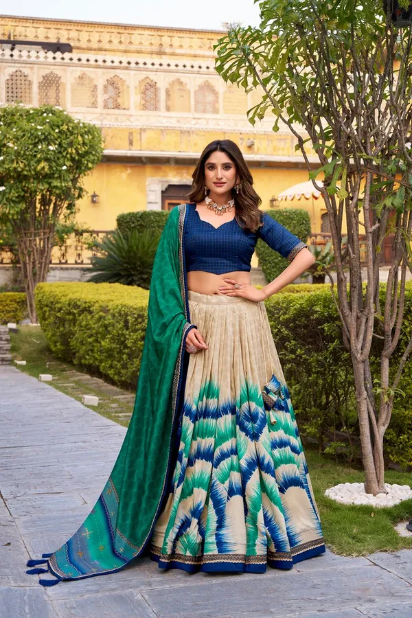 Multi_Color_Traditional_Tie_And_Dye_Tussar_Silk_Lehenga_Choli_Default_Title