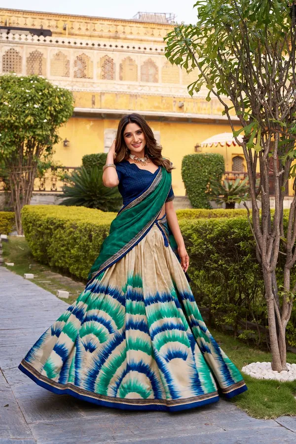 Multi_Color_Traditional_Tie_And_Dye_Tussar_Silk_Lehenga_Choli_Default_Title