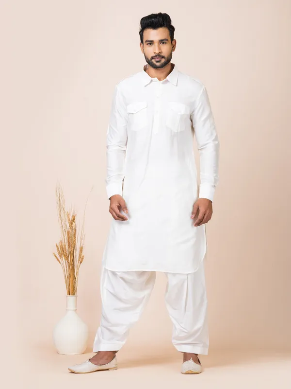 White_Color_Premium_Pathani_Kurta_Set