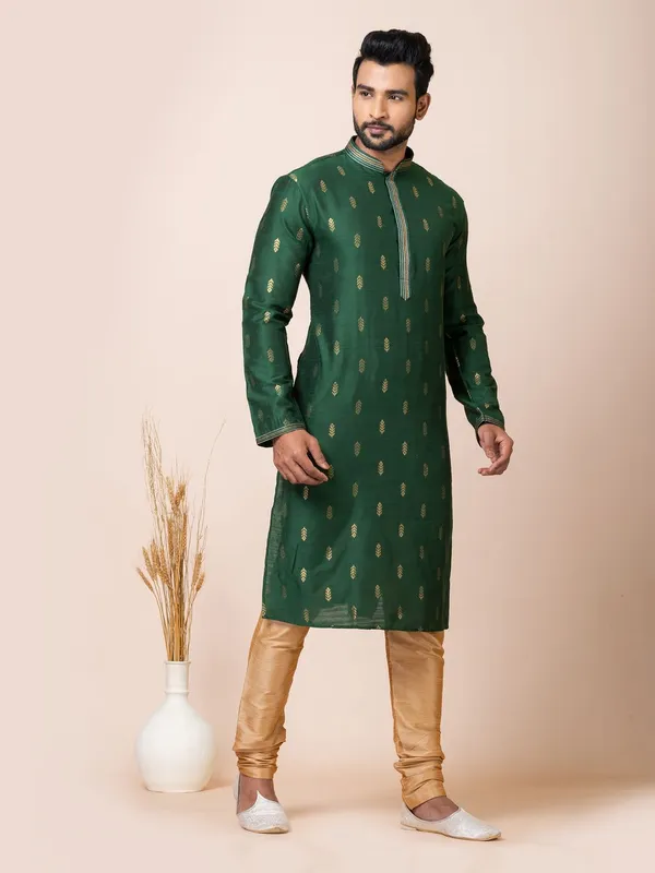 Green_Color_Function_Wear_Cotton_Jacquard_Kurta_Set