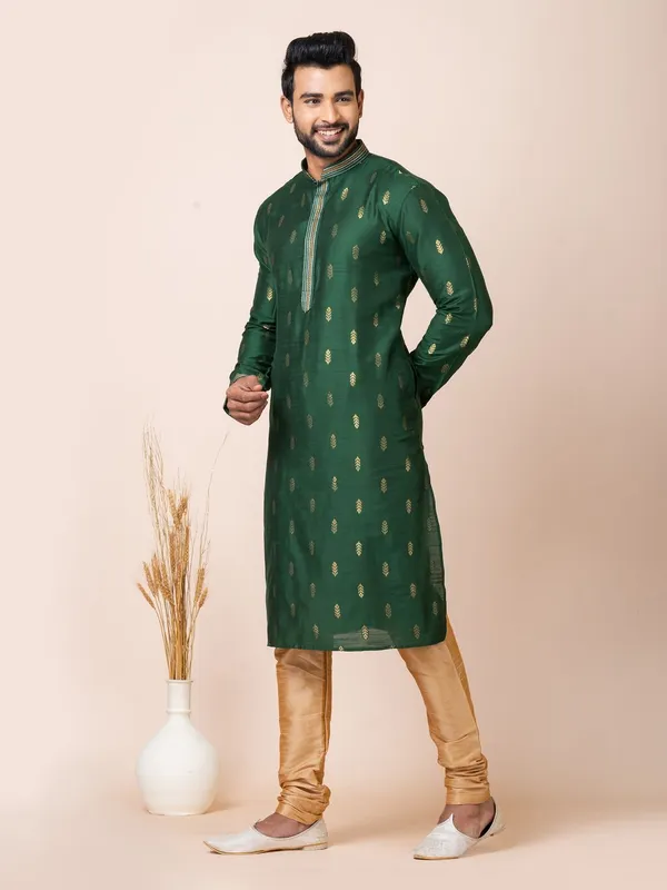 Green_Color_Function_Wear_Cotton_Jacquard_Kurta_Set