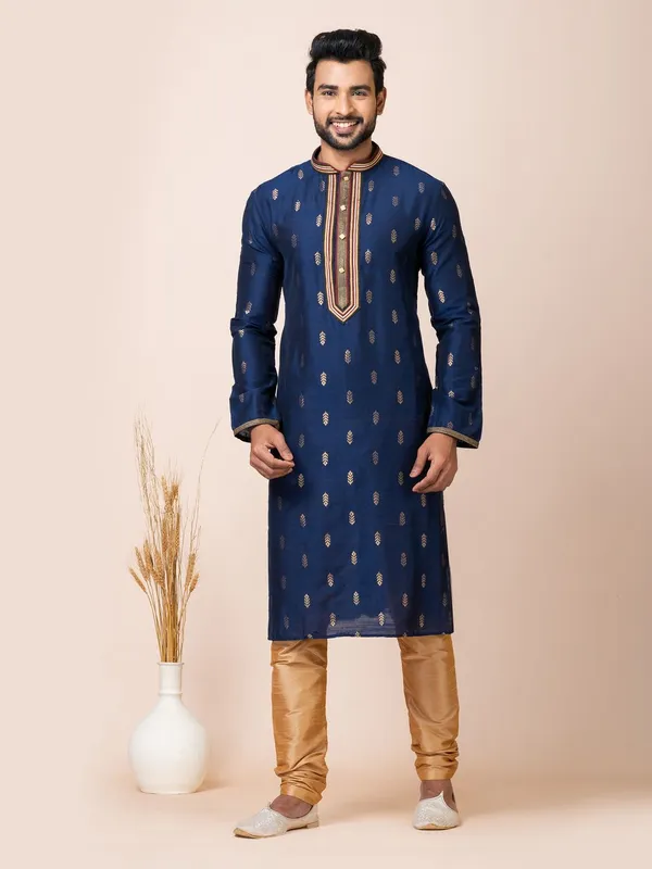 Royal_Blue_Color_Ethnic_Wear_Cotton_Jacquard_Kurta_Set