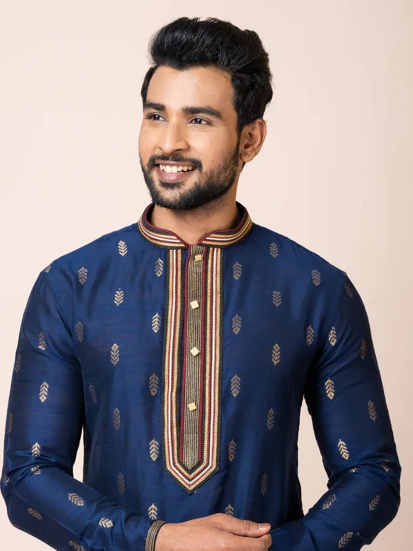 Royal_Blue_Color_Ethnic_Wear_Cotton_Jacquard_Kurta_Set