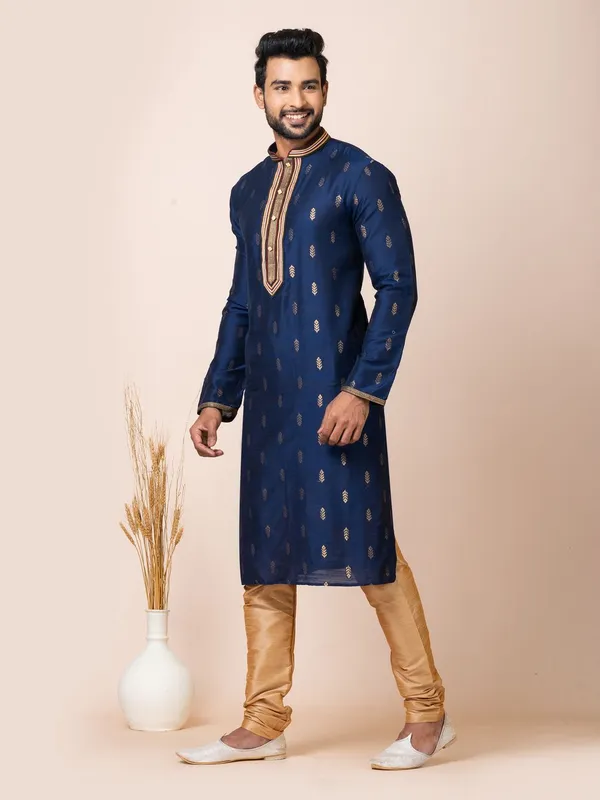 Royal_Blue_Color_Ethnic_Wear_Cotton_Jacquard_Kurta_Set