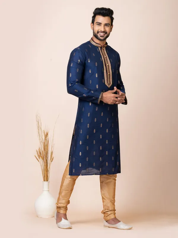 Royal_Blue_Color_Ethnic_Wear_Cotton_Jacquard_Kurta_Set