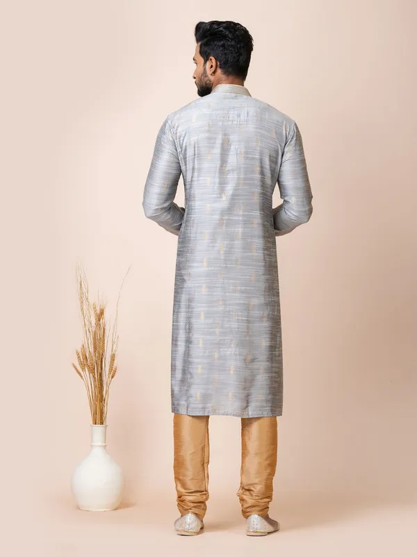 Grey_Color_Festive_Wear_Cotton_Jacquard_Kurta_Set
