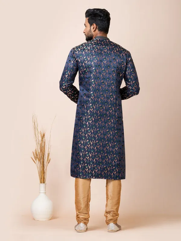 Navy_Blue_Color_Traditional_Cotton_Jacquard_Kurta_Set