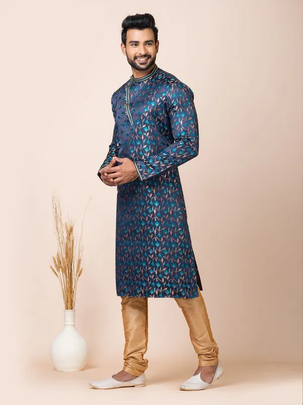 Navy_Blue_Color_Classic_Cotton_Jacquard_Kurta_Set
