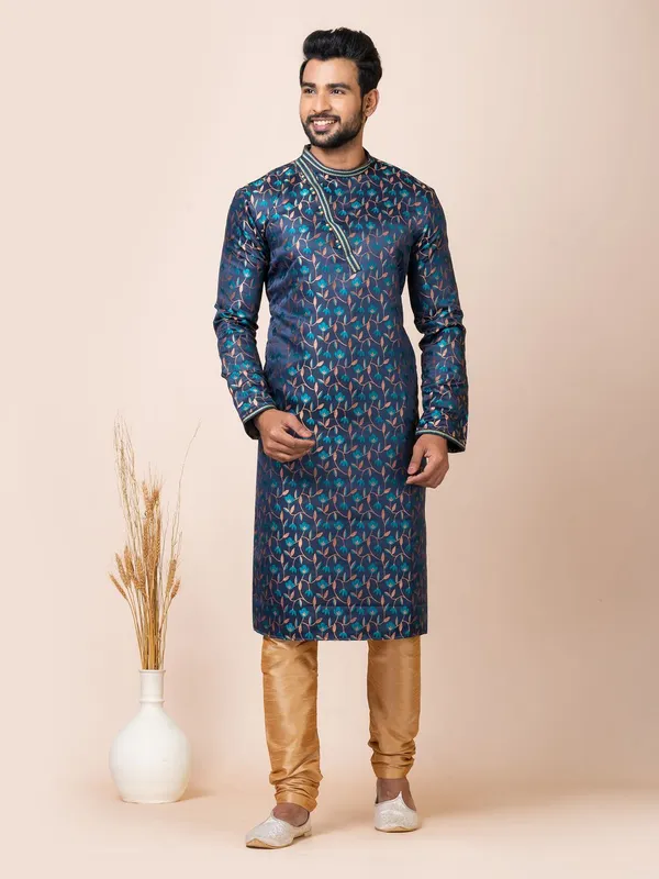 Navy_Blue_Color_Classic_Cotton_Jacquard_Kurta_Set