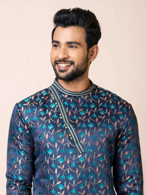 Navy_Blue_Color_Classic_Cotton_Jacquard_Kurta_Set