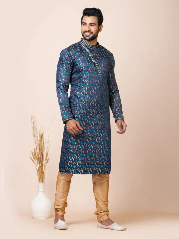 Navy_Blue_Color_Classic_Cotton_Jacquard_Kurta_Set