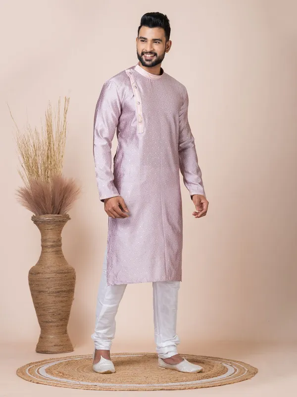 Peach_Color_Party_Wear_Designer_Silk_Kurta_Pyjama_Set