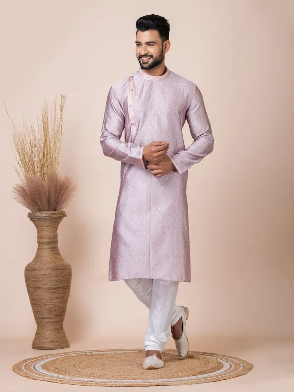 Peach_Color_Party_Wear_Designer_Silk_Kurta_Pyjama_Set