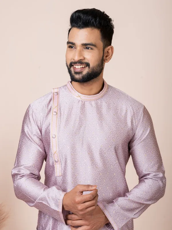 Peach_Color_Party_Wear_Designer_Silk_Kurta_Pyjama_Set