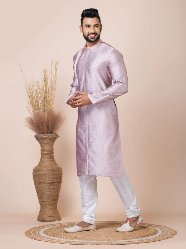 Peach_Color_Party_Wear_Designer_Silk_Kurta_Pyjama_Set