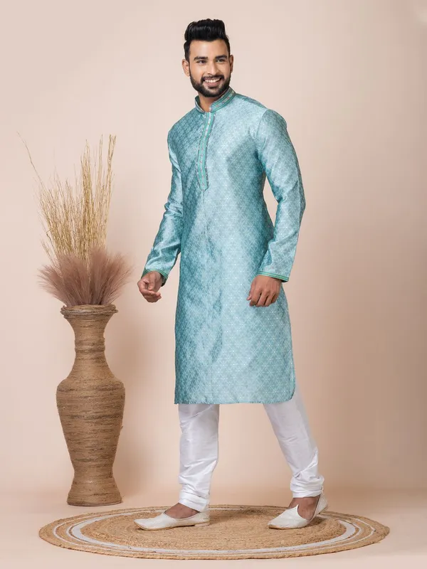 Sea_Green_Color_Occasion_Wear_Designer_Silk_Kurta_Pyjama_Set