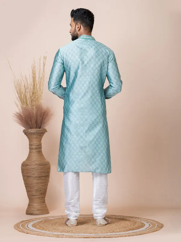 Sea_Green_Color_Occasion_Wear_Designer_Silk_Kurta_Pyjama_Set
