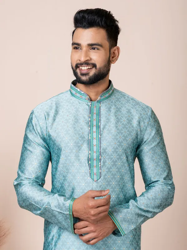 Sea_Green_Color_Occasion_Wear_Designer_Silk_Kurta_Pyjama_Set