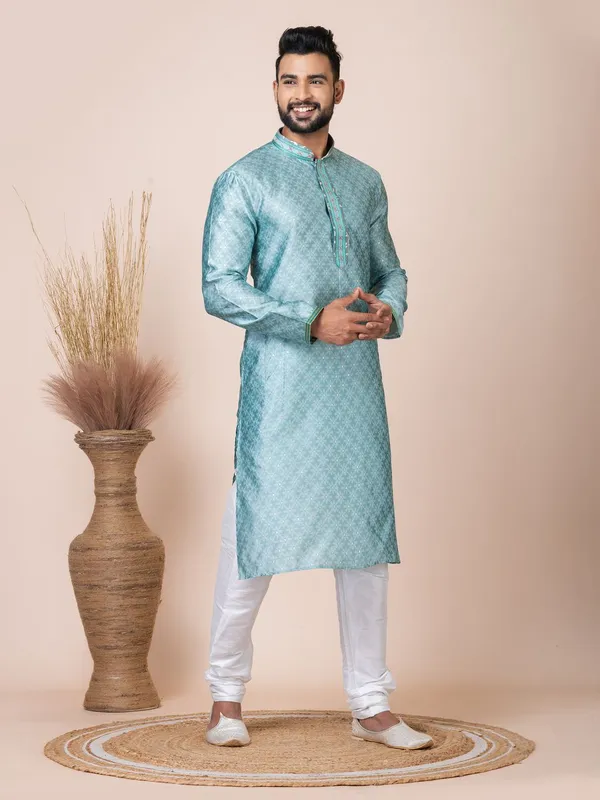 Sea_Green_Color_Occasion_Wear_Designer_Silk_Kurta_Pyjama_Set