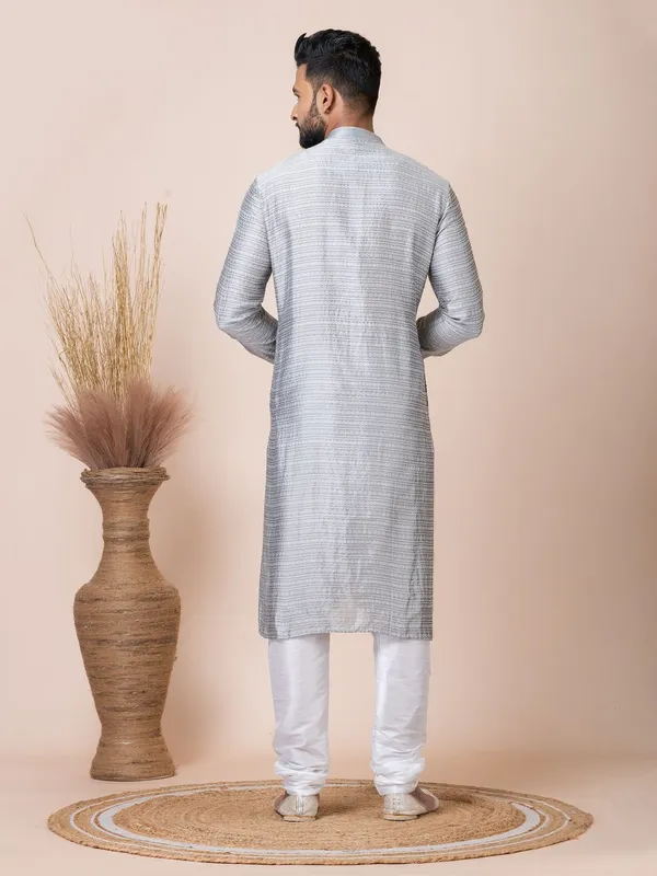 Grey_Color_Party_Wear_Designer_Silk_Kurta_Pyjama_Set
