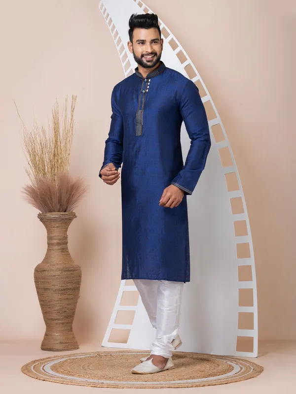 Navy_Blue_Color_Occasion_Wear_Designer_Silk_Kurta_Pyjama_Set