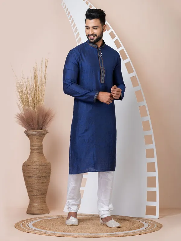 Navy_Blue_Color_Occasion_Wear_Designer_Silk_Kurta_Pyjama_Set