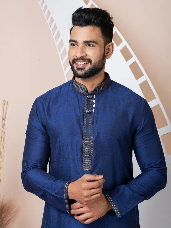 Navy_Blue_Color_Occasion_Wear_Designer_Silk_Kurta_Pyjama_Set