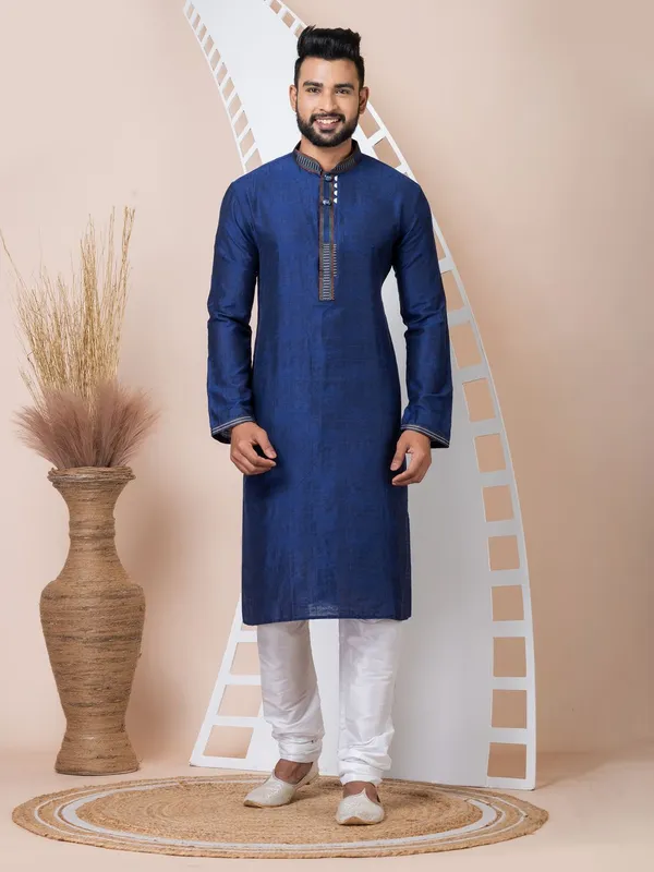 Navy_Blue_Color_Occasion_Wear_Designer_Silk_Kurta_Pyjama_Set