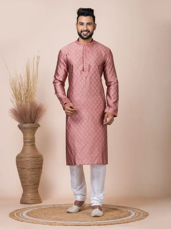Dark_Peach_Color_Ethnsetic_Wear_Kurta_Pyjama