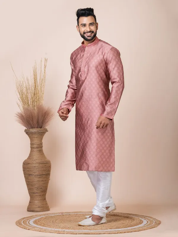 Dark_Peach_Color_Ethnsetic_Wear_Kurta_Pyjama