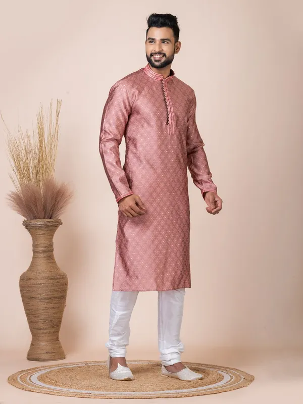 Dark_Peach_Color_Ethnsetic_Wear_Kurta_Pyjama