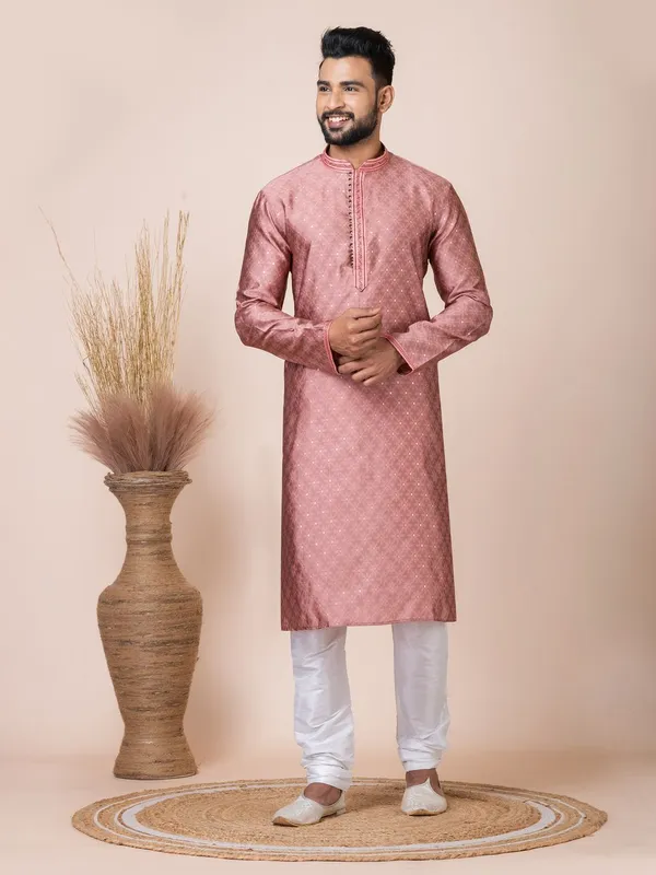 Dark_Peach_Color_Ethnsetic_Wear_Kurta_Pyjama