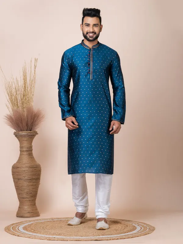 Rama_Green_Color_Premium_Designer_Kurta_Pyjama_Set