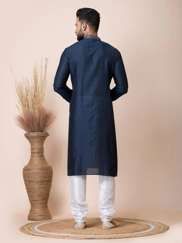 Navy_Blue_Color_Premium_Designer_Self_Jacquard_Silk_Kurta_Pyjama_Set