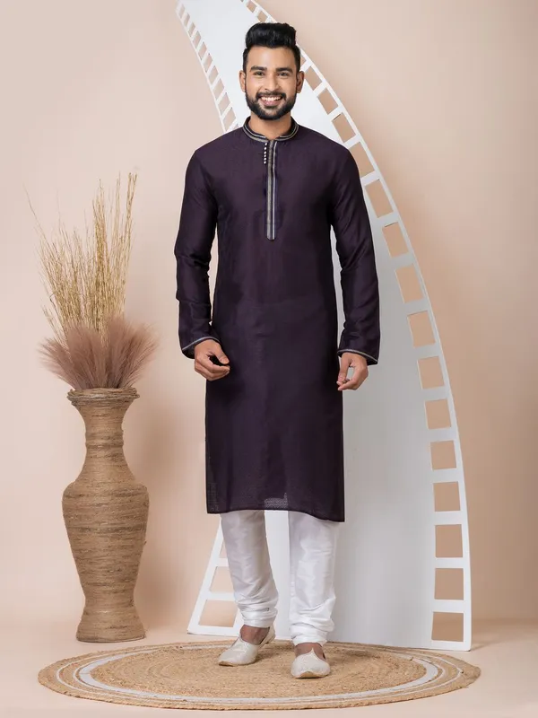 Violet_Color_Classic_Self_Jacquard_Silk_Kurta_Pyjama_Set