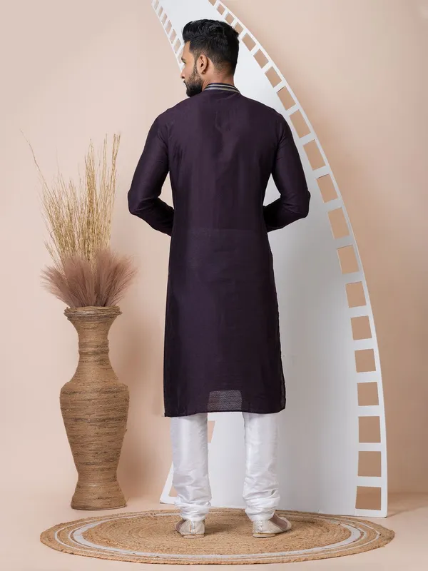 Violet_Color_Classic_Self_Jacquard_Silk_Kurta_Pyjama_Set
