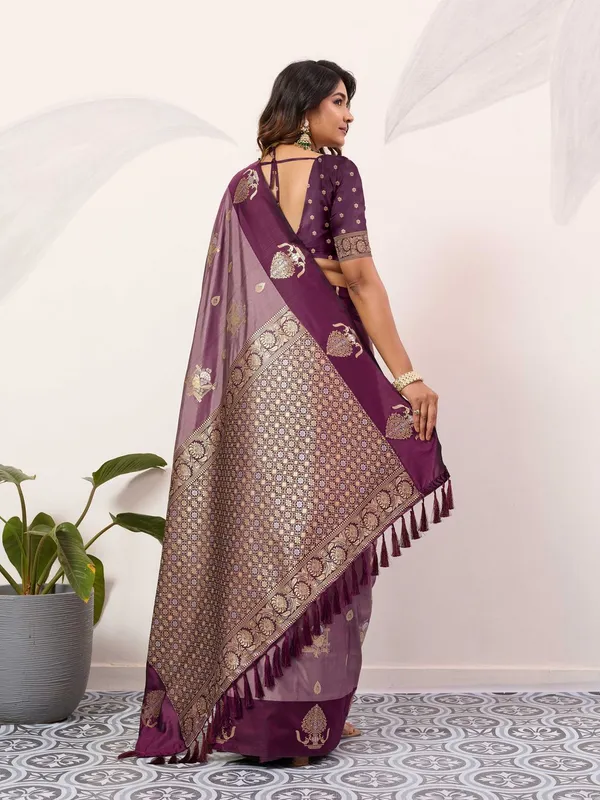 Royal_Lavender_Soft_Silk_Saree_With_Wine_Blouse_Default_Title