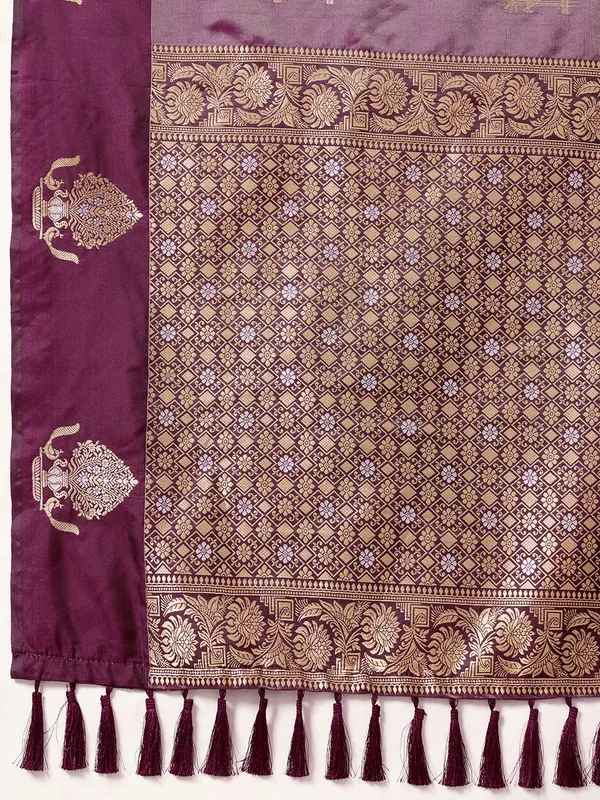 Royal_Lavender_Soft_Silk_Saree_With_Wine_Blouse_Default_Title