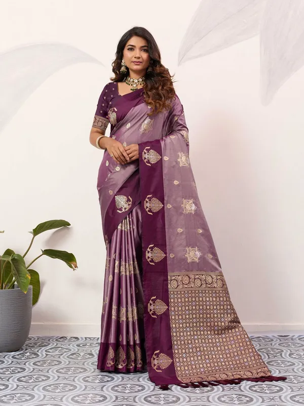 Royal_Lavender_Soft_Silk_Saree_With_Wine_Blouse_Default_Title