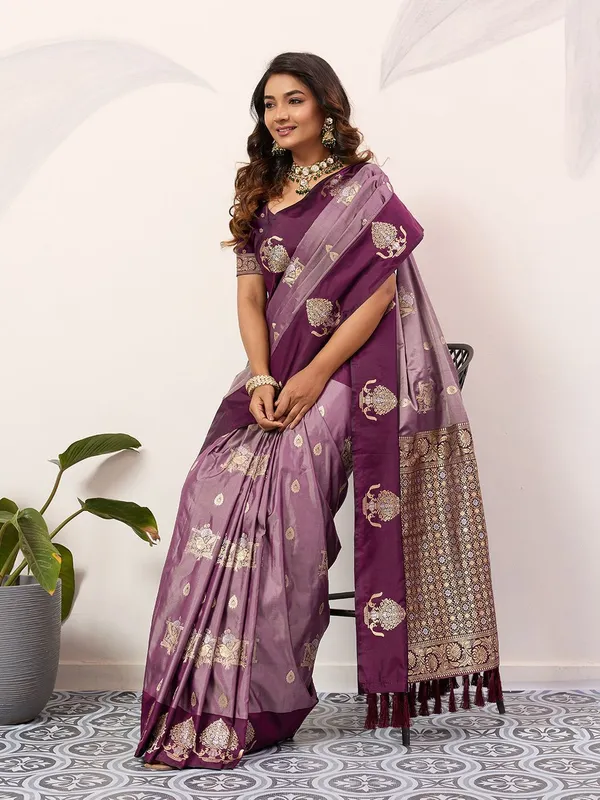 Royal_Lavender_Soft_Silk_Saree_With_Wine_Blouse_Default_Title