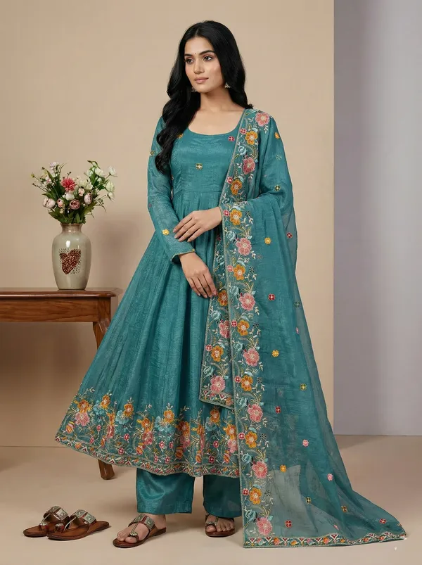 Blue_Ethnic_Wear_Designer_Crunchy_Silk_Readymade_Suit