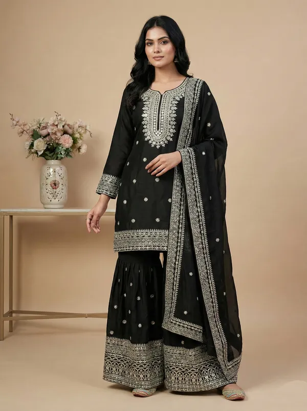 Black_Premium_Elementary_Designer_Pure_Heavy_Chinnon_Silk_Readymade_Suit