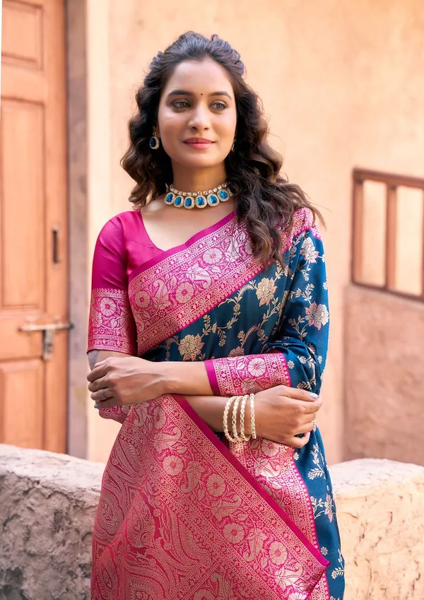 Teal_Traditional_Party_Designer_Silk_Saree_Default_Title