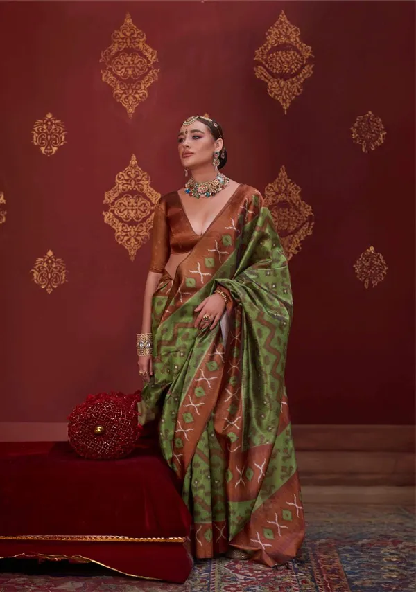 Olive_Green_Party_Wear_Designer_Pearl_Silk_Saree_Default_Title
