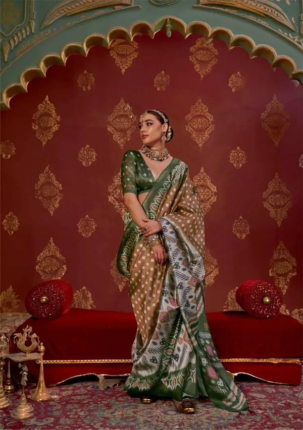 Light_Brown_Elegant_Designer_Pearl_Silk_Saree_With_Green_Blouse_Default_Title
